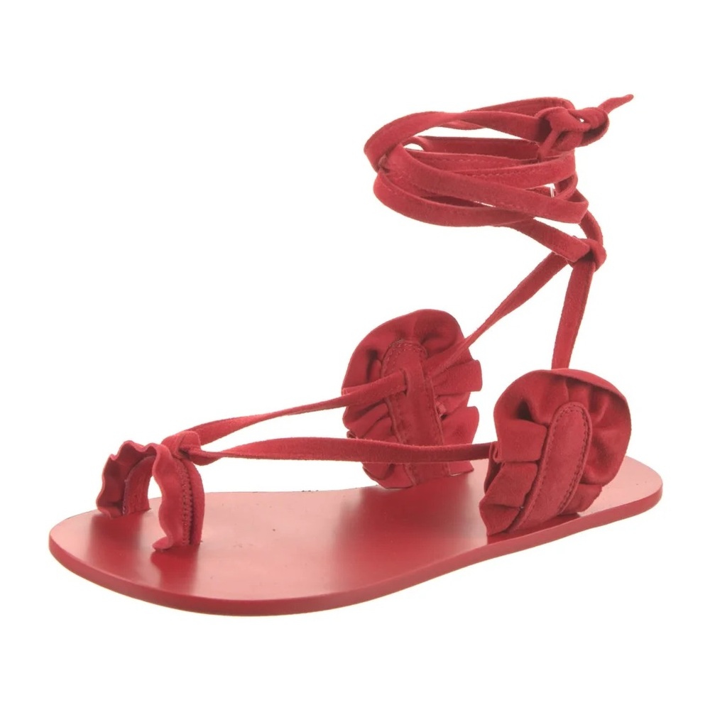 Tibi Red Ruffle Strap Sandals